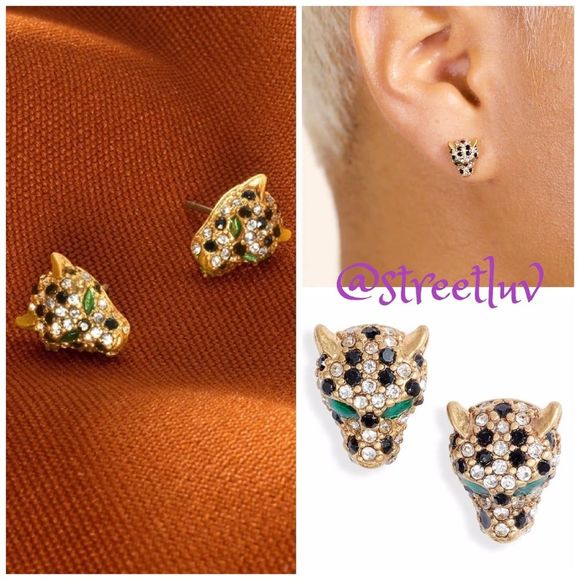 Stella & Dot Roar Tiger Earrings Crystal Studs Green Eyes Retired Rare - Picture 3 of 8